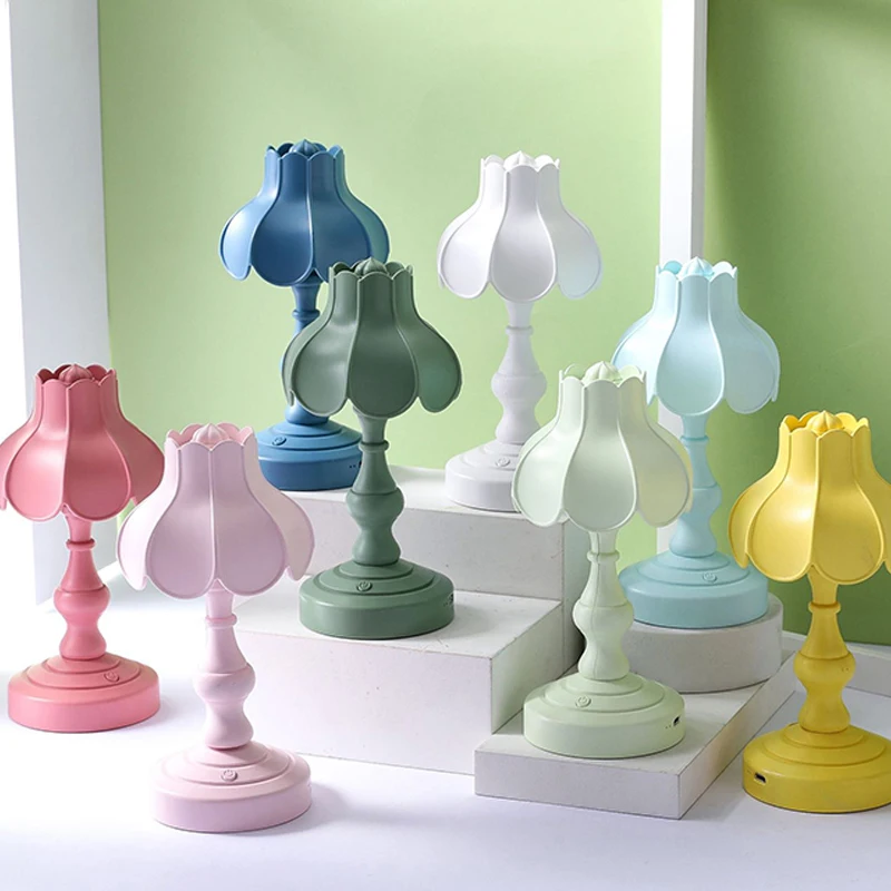 Europe Vintage Style USB Rechargeable LED Lotus Flower Table Light Indoor Office Study Reading Graceful Bedroom Desk Lamp