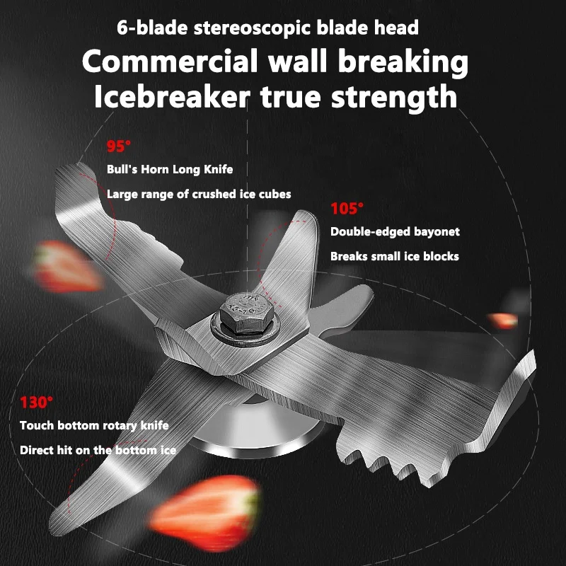 Commercial Juice Extractor Ice Crushers & Shavers Milk Tea Shop 6-Blade Knife Silent With Lid Smoothie Machine Blender