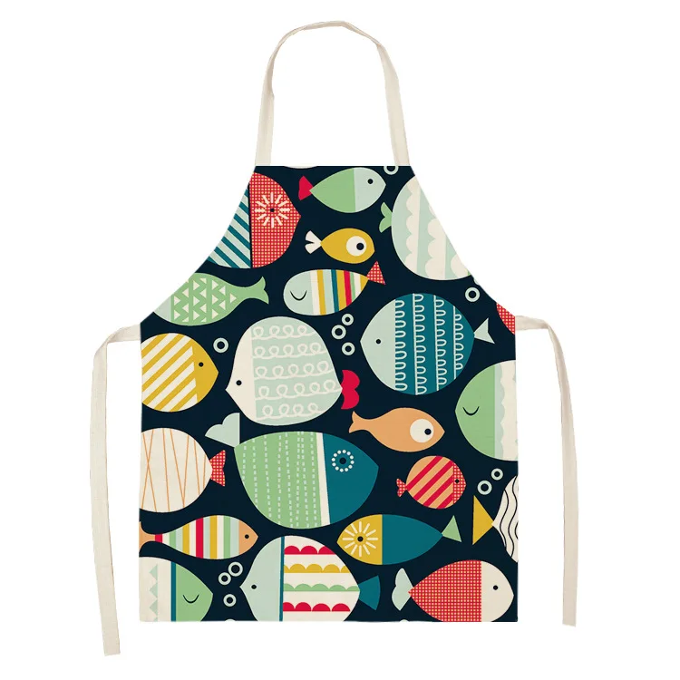 
Foreign Trade Marine Animal Series Multifunctional Cotton And Linen Kitchen Apron 