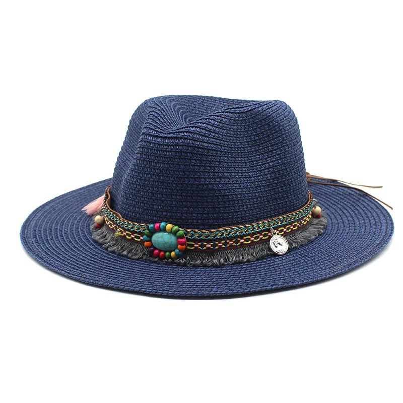 New Style Cowboy Folk-custom Summer Unisex Outdoor Leisure Wide Eaves Hats Sunproof Panama Hats Woven Straw Hats