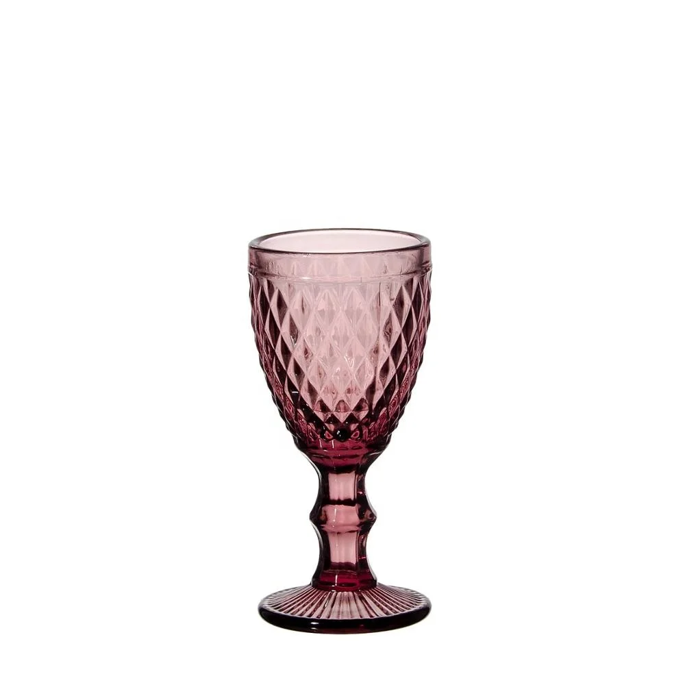 Samyo Vintage Embossed Solid Color Goblet Pressed Wine Glass Bohemia Tequila Shot Glasses