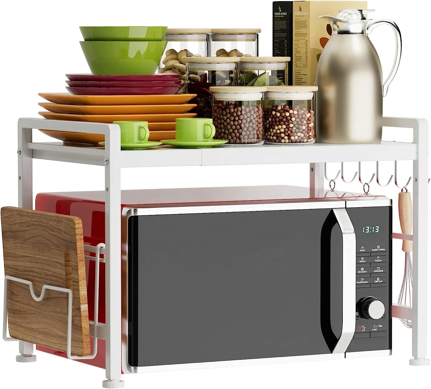 Kitchen adjustable metal expandable microwave shelf storage holders & racks microwave oven rack