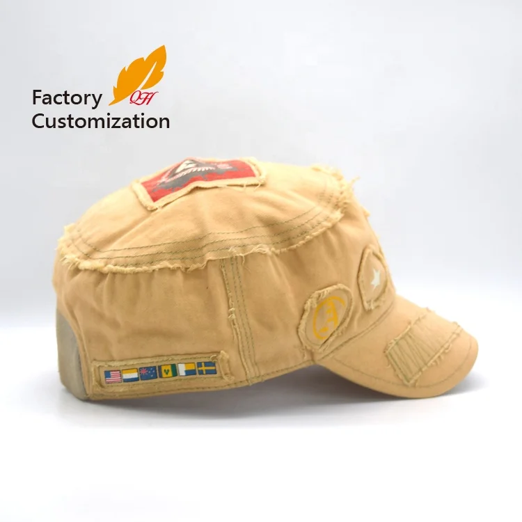 Designer fashion printed washed army cap retro washed printed military cap fashion brand retro military cap