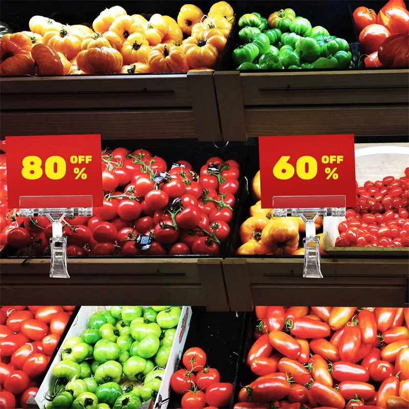 Supermarket Plastic Price Sign Clamps Label Tag Acrylic Clips Clear Pop Sign Holder Clips for Retail