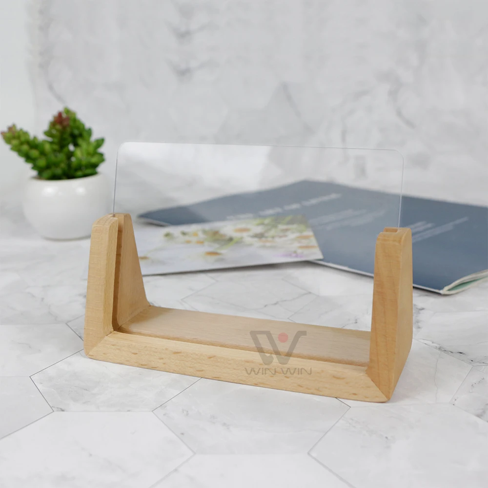 Transparent Acrylic Dry Erase Board with Wood Stand Reusable Small Acrylic Desktop Writing Tablet Wooden Base