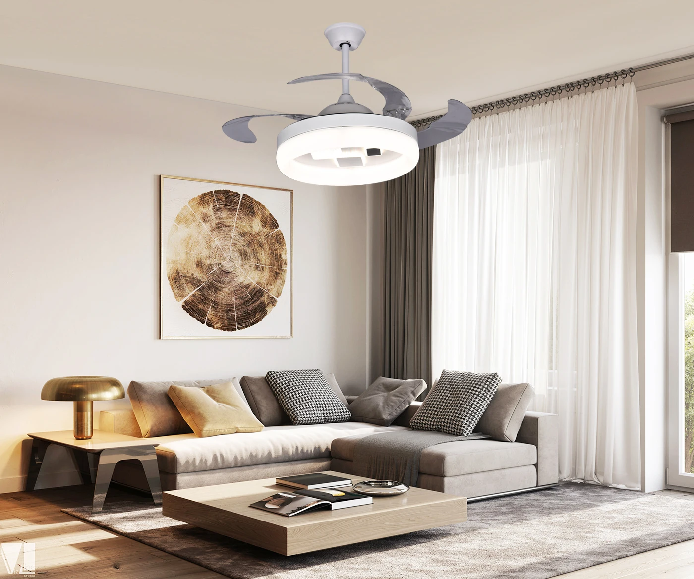  Современный Невидимый вентилятор светодиодный потолочный с 4 лопастями для гостиной спальни