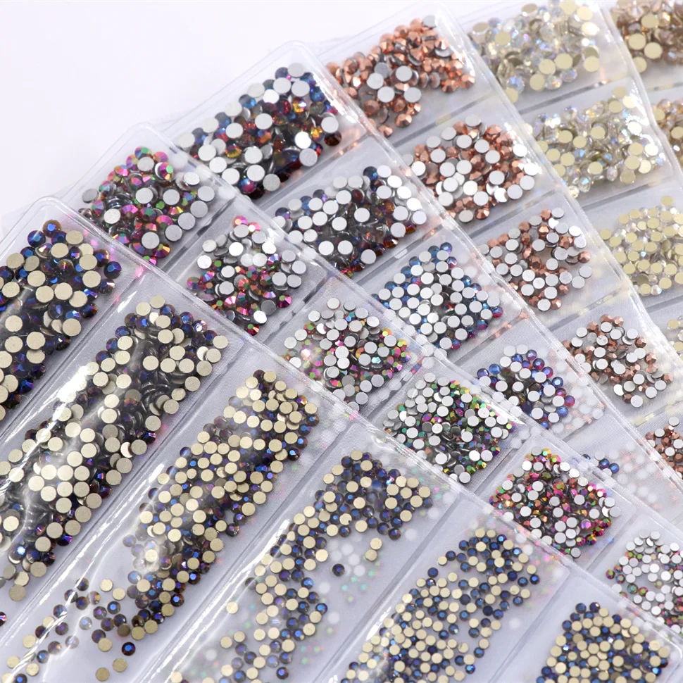 Multi-size Glass Nail Rhinestones For Nails Art Decorations Crystals Strass Charms Partition Mixed Size Rhinestone Set