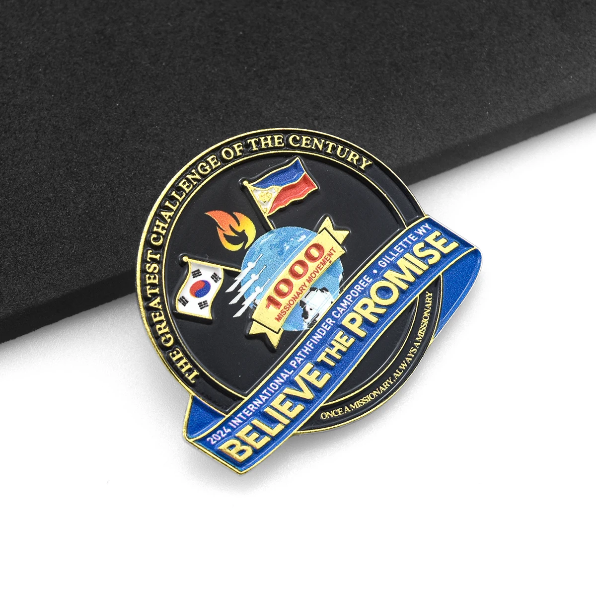Low MOQ Pathfinder Club Believe the promise Custom Creative Badge Enamel Metal Brooch Lapel Pin Camporee pin Folding pin