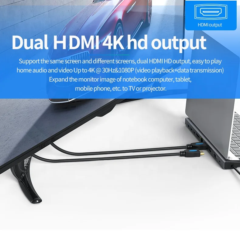 Алюминиевая высокоскоростная док-станция 11 в 1 Usb C хаб с двойным Hdmi разъемом Vga Lan для