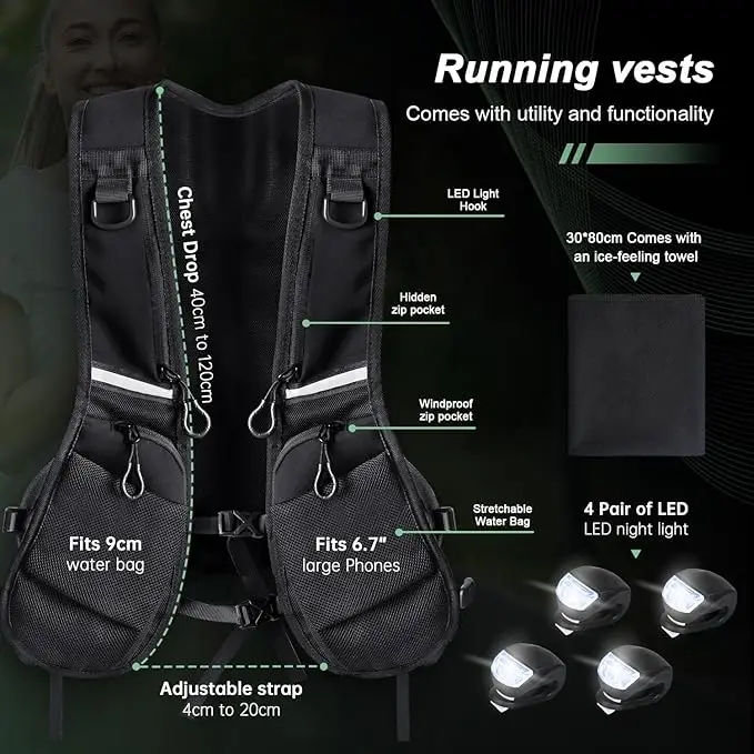 Custom Logo Reflective LED  Sports Running Vest Lightweight Vest with Backpack