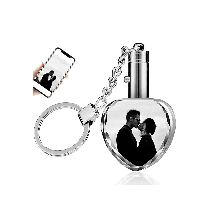 Personalized Custom Crystal Keychain with Picture Photo Customized Engraved Keyring with LED Light