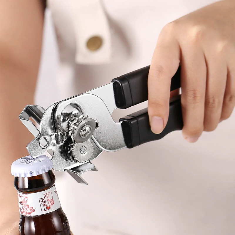 Safety Can Opener For Left Handed Premium Stainless Steel Sharp Blade With Bottle Opener