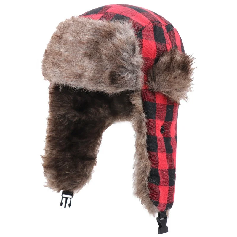 Lumberjack Plaid Aviator Trapper Hat Trooper Ear Flaps Bomber Hat