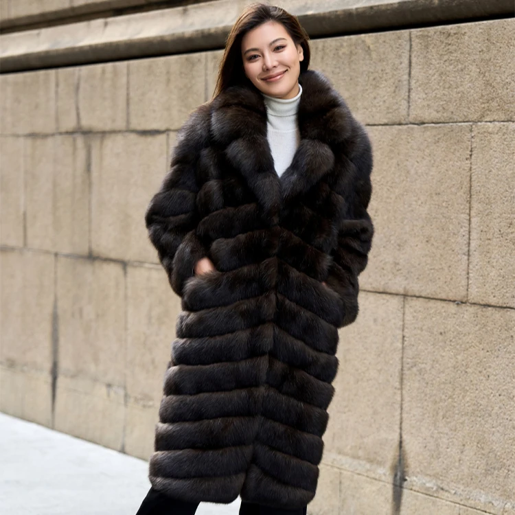 Manufacturer Wholesale Fashion Luxury Winter Sable Fur Thick Long Style Overcoats Tailored Collar Real Sable Fur Coat For Women