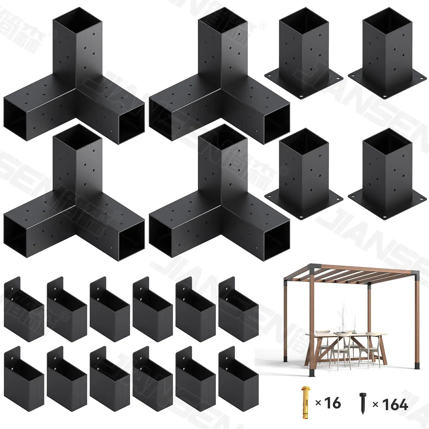 Pergola Kit DIY Elevated Wood Stand Kit Steel Bracket Heavy Duty Outdoor Garden Pergola Bracket For 4x4 6x6