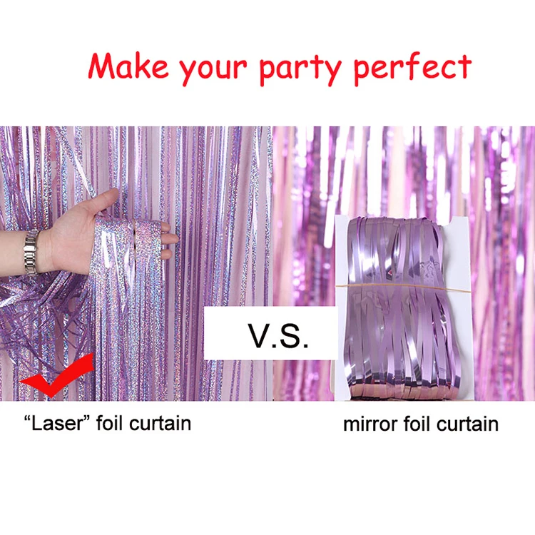 2M Point Laser Rain Happy Birthday Party Decoration Wedding Background Wall Golden Rain Silk Foil Curtain