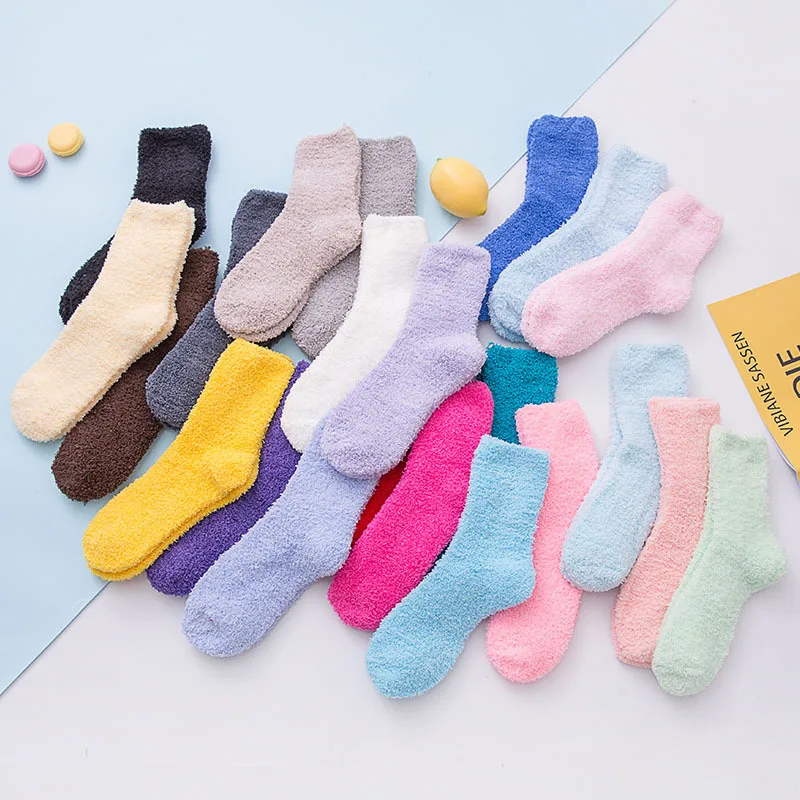 sleeping winter sock woman fluffy thick purple pink girls thermal Thickened Wool Cashmere Tube Terry socks cozy boys dolls socks