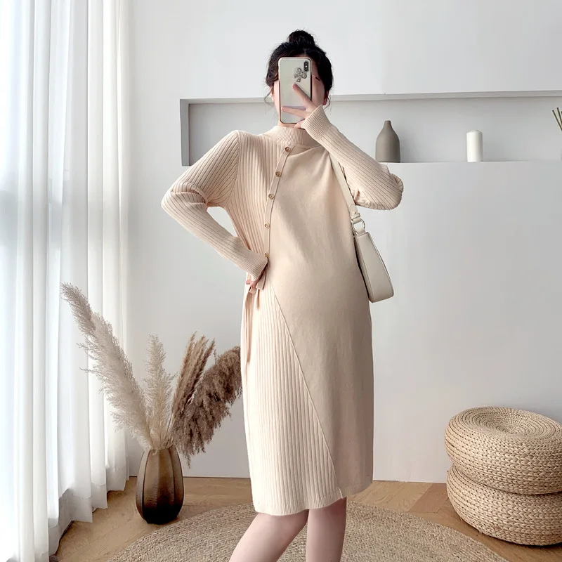 LLDRESS Pregnant Women Clothes Autumn Winter Turtleneck Sweater 2021 Knitted Dress Maternity Outwear Women Clothes Dresses