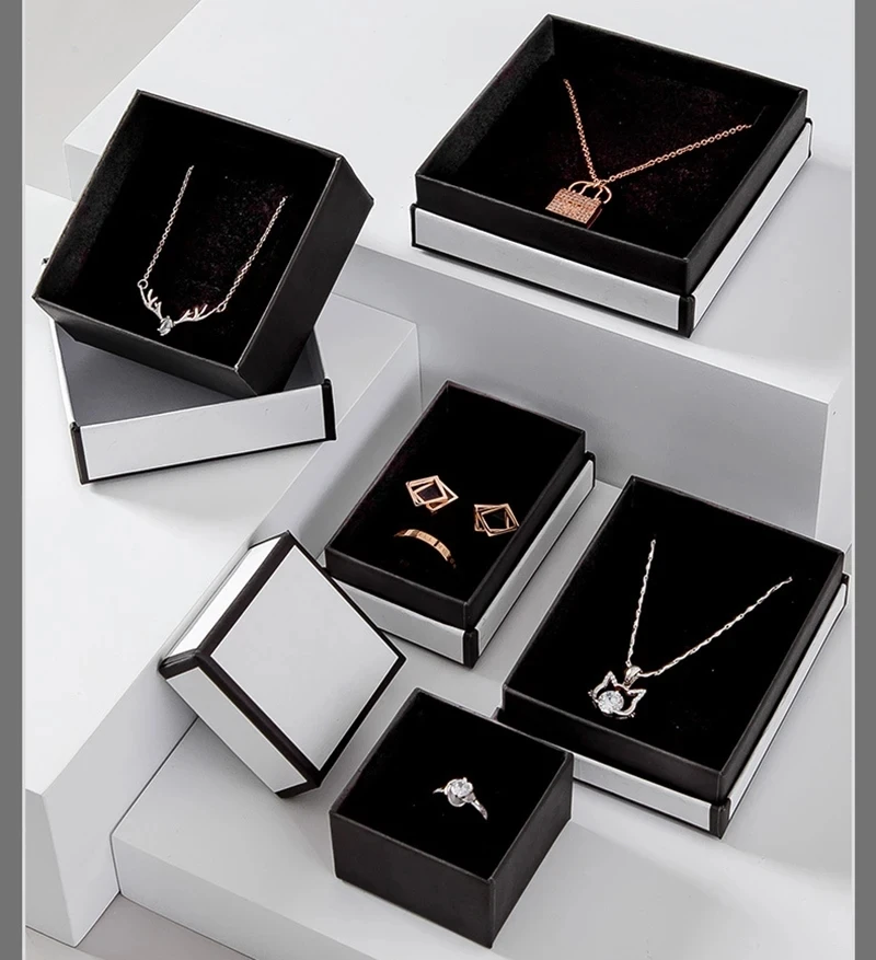Custom Exquisite Jewelry Box Cardboard Jewelry Box for Ring Necklace Earrings Customize Logo Jewellery Package Box