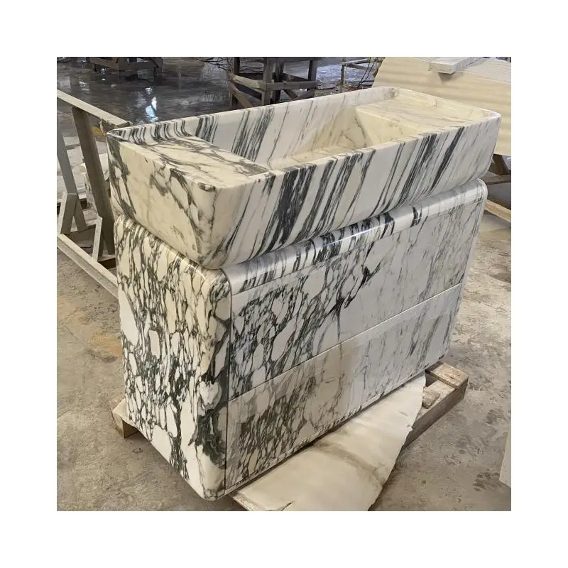 SHIHUI Natural Stone Furniture Decorative Marble Basin Bath Cabinet Arabescato Antico White Marble Bathroom Vanity With Sink