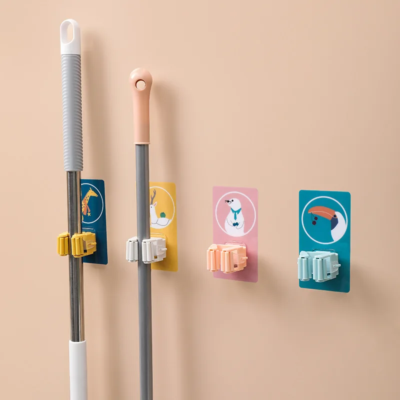 Cartoon paste hook toilet strong traceless wall hanging storage load-bearing mop clip
