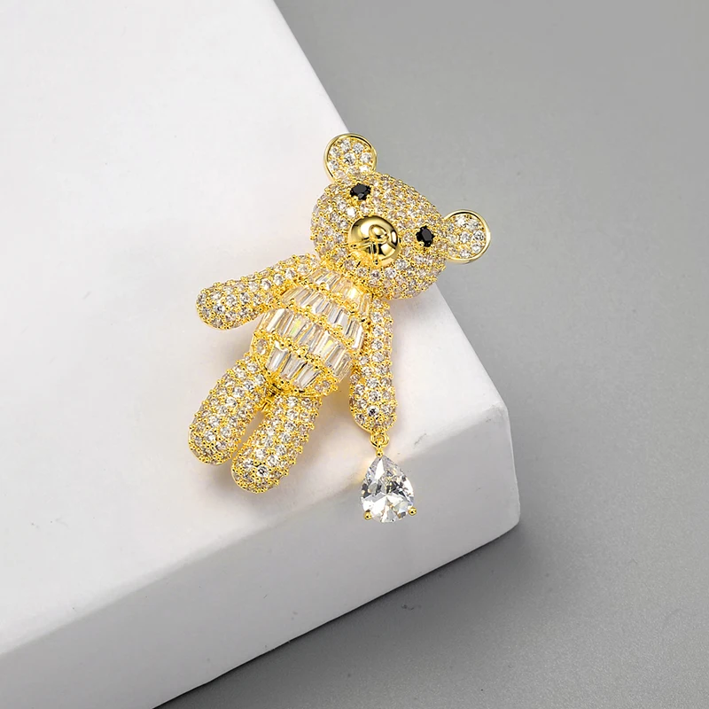 new design animal brooches teddy bear shape cute brooch cz crystal fashion brooch for ladies