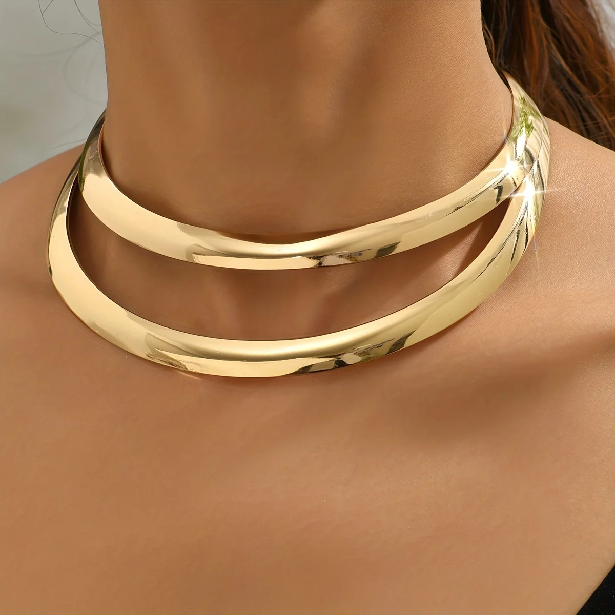 Golden Stylish Double Layer Open Collar Female Urban Fashion Jewelry African Tribal Exaggerated Choker Open Collar