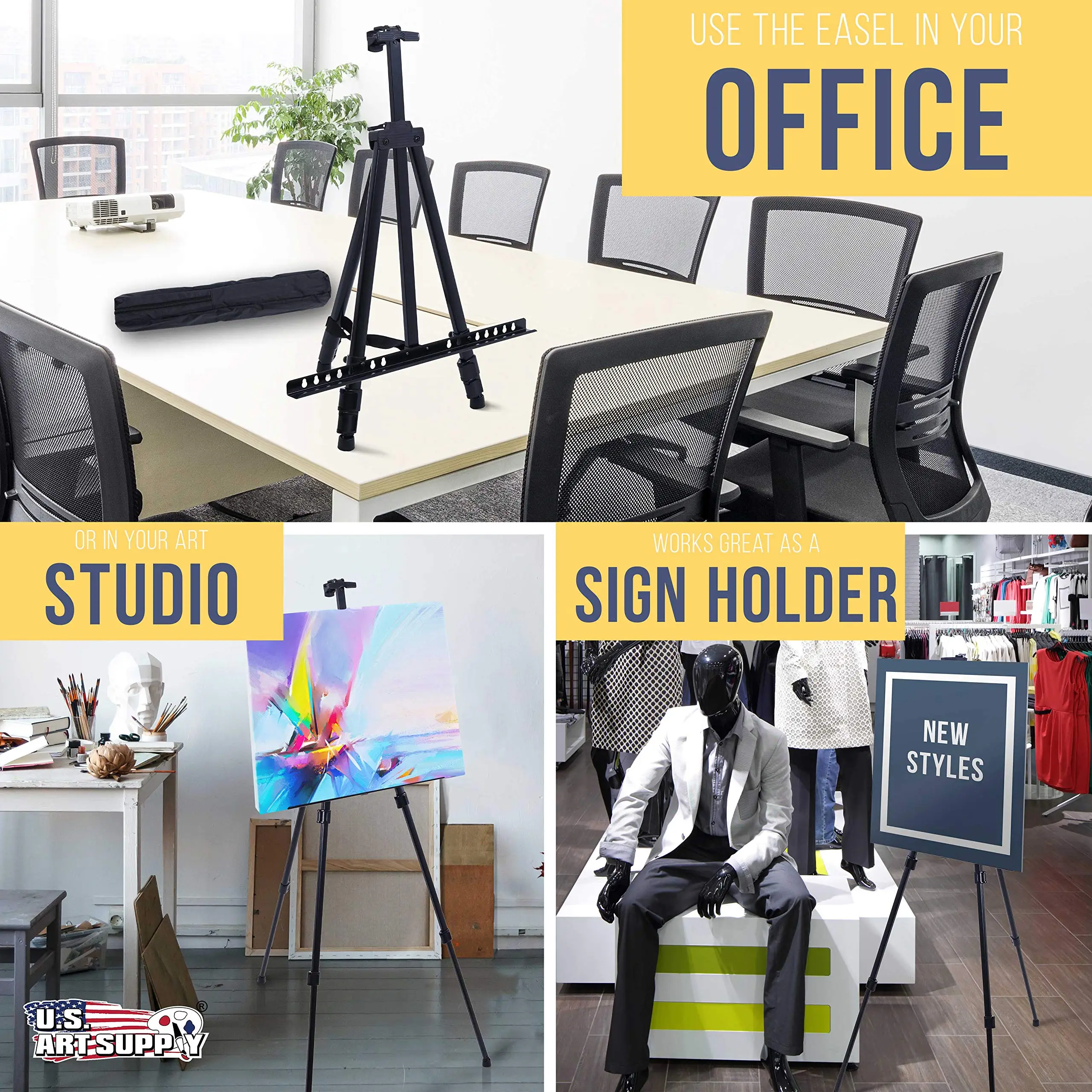 Panwenbo 160cm Adjustable Artist Metal Easel Stand Portable Studio Easel Folding Easel For Artist Painting Display