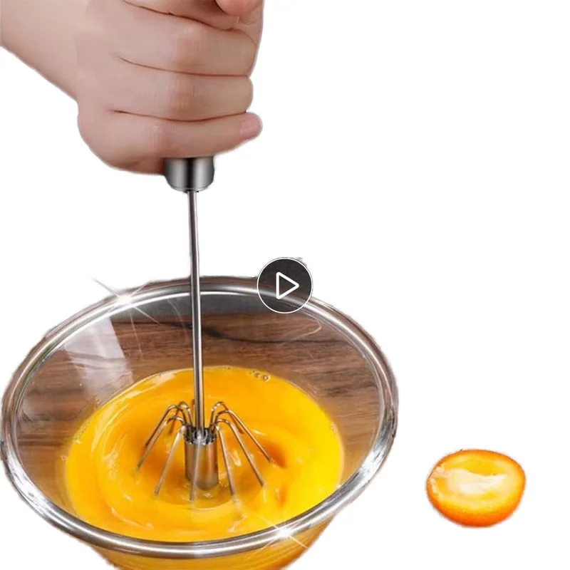 Kitchen Tools Push Down Flour Egg Beater Stainless Steel Semi Automatic Whisk for Mixing Egg