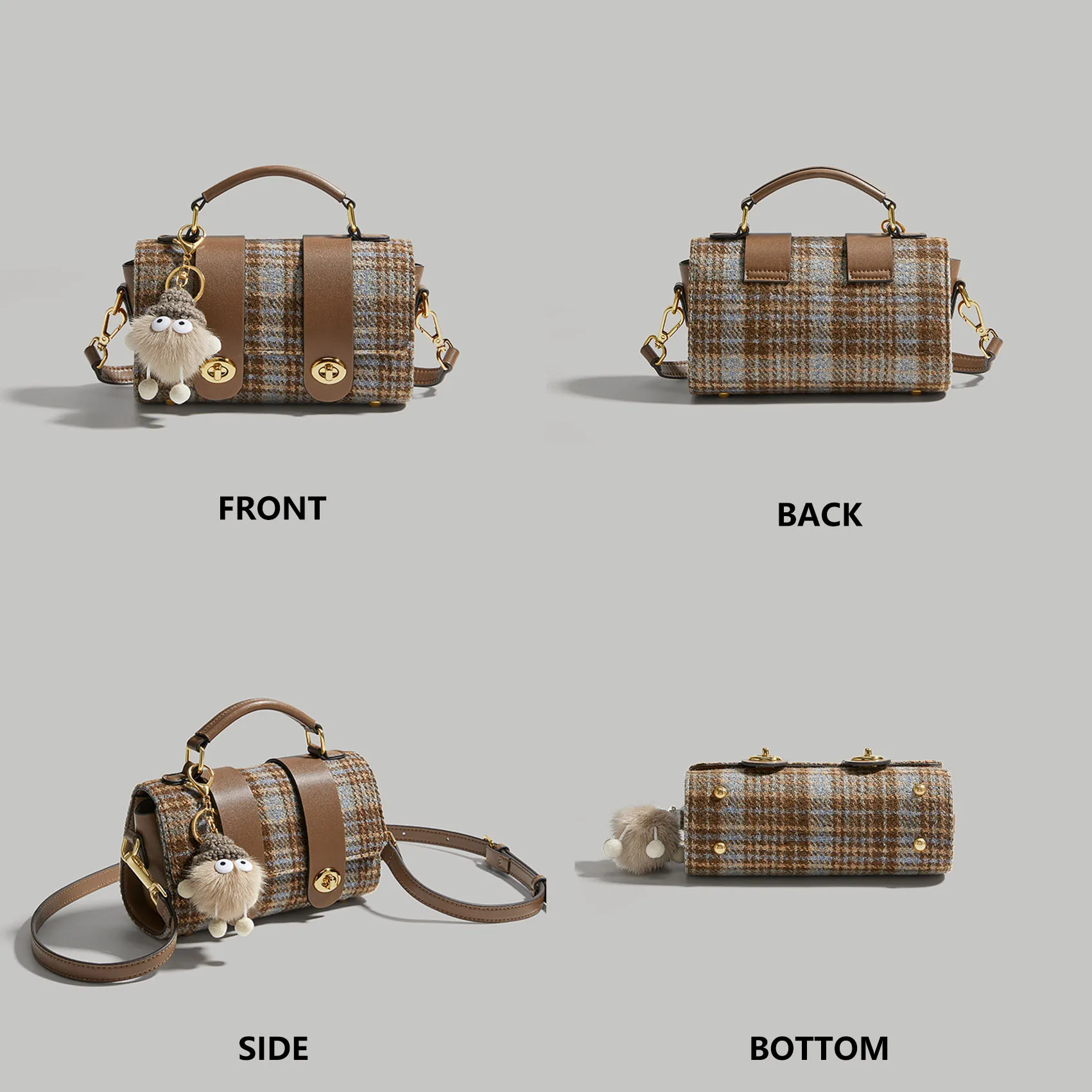 FANXI Customized Logo Hot Handbag Women Checked Handbag Shoulder Slant Cross Girl Retro Purse Casual Messenger Bag Four Seasons