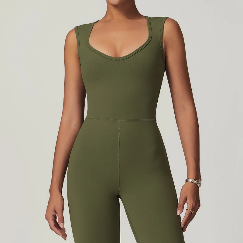 New Womens One Pieces Gym Sets Activewear Tight Sports Yoga Jumpsuit Casual Flared Pants Fitness Wear Stretch Workout Bodysuits