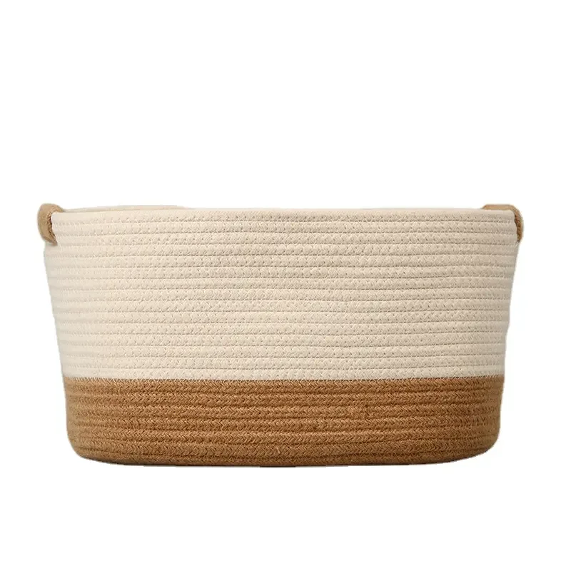 Simple Set of 3 Customization hand made beige white multi-function cotton rope storage basket