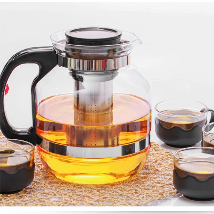 Turkish Japanese Borosilicate Glass Teapot 1800ml/2200ml/2600ml Big Handle Tea Kettle Stainless Steel Removable Infuser Home Use