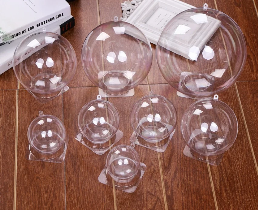 Environmentally Acrylic ball different sizes PS empty hollow hanging ball transparent for Christmas tree decoration