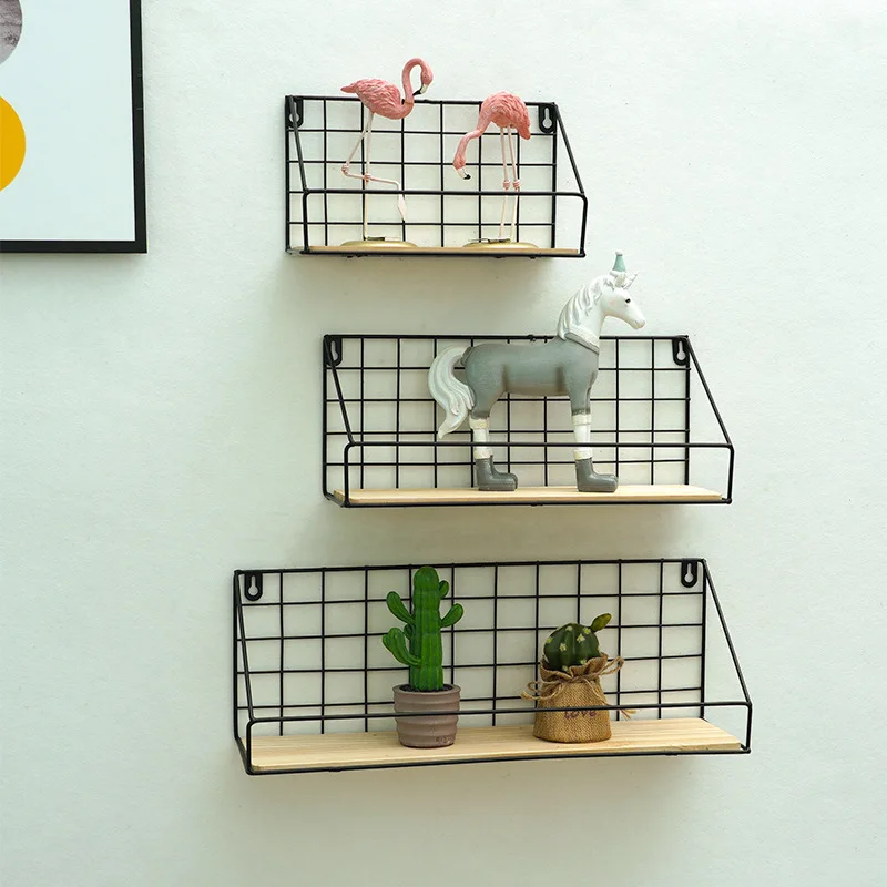 Newest Wall Mounted Grid Hanging Decor Wire Storage Shelf For Living Room Bedroom