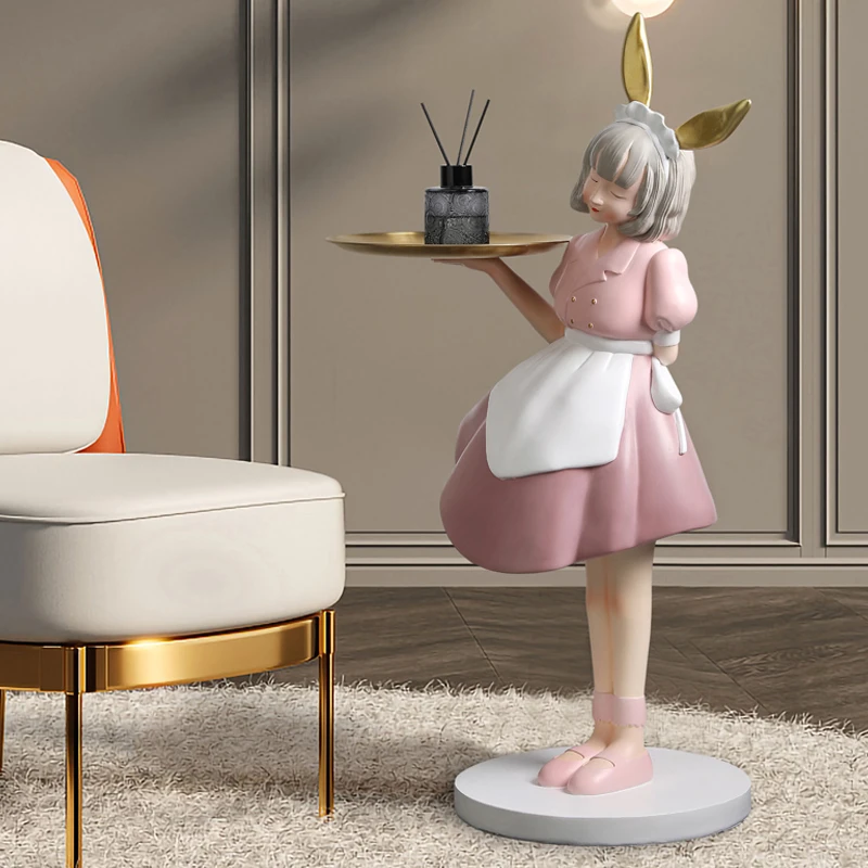 Nordic Luxury Floor Resin Large Girl Tray For Home Decorations