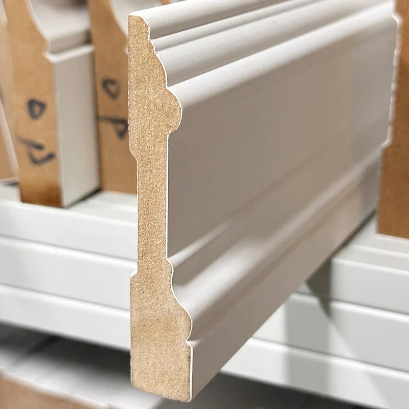 1/2'*5-1/2' Modern North American Style White Primed MDF Baseboard for Floor Usage in Apartments Marble Design
