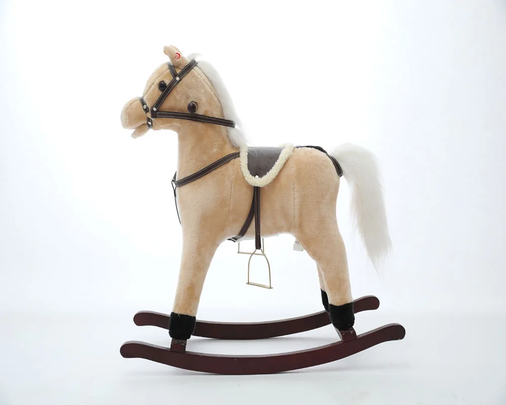 27*16*30cm promotional customized baby brown plush rocking horse toy with saddle&wheels