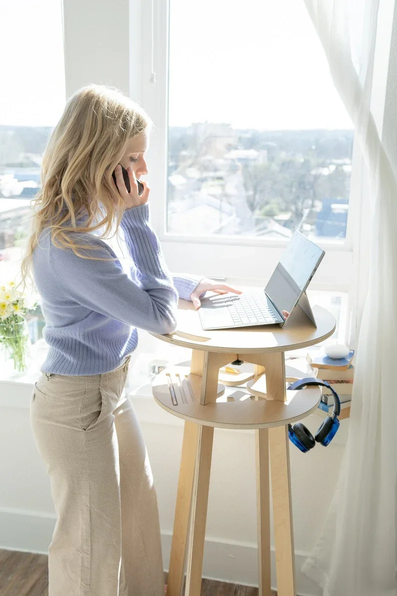 Customized Portable laptop table standing home office desk storage wood shelf  computer holder