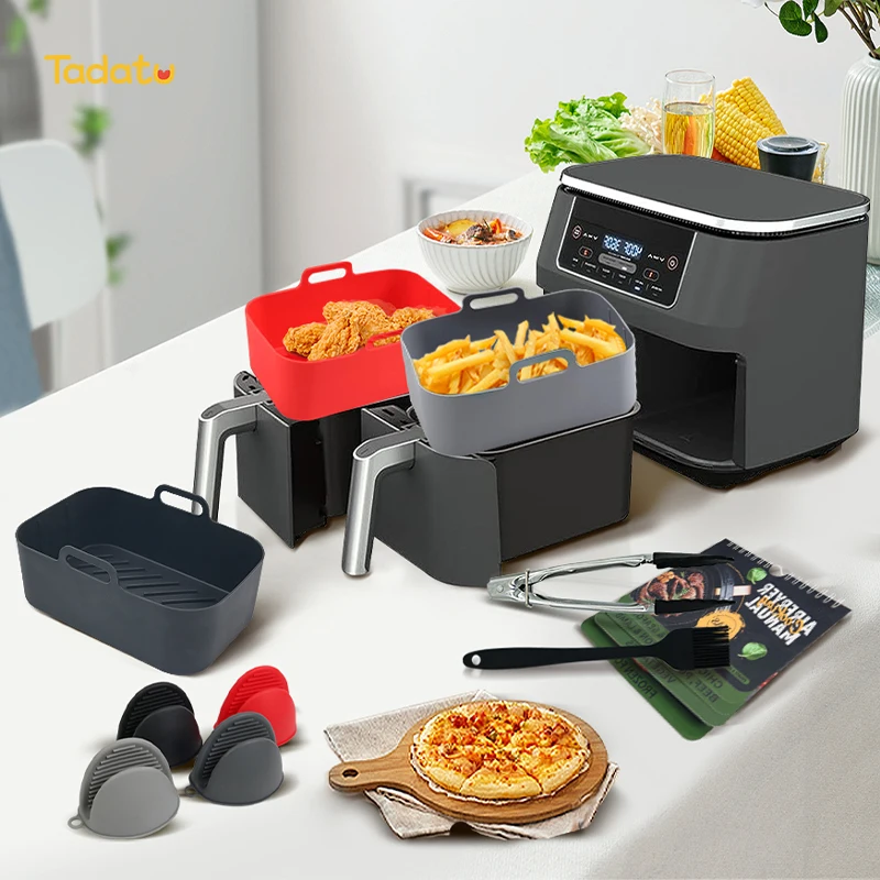 2 упаковки антипригарный прямоугольный воздушный фритюрница аксессуары многоразовая корзина поднос для выпечки силиконовые вкладыши фритюрницы Ninja Dual