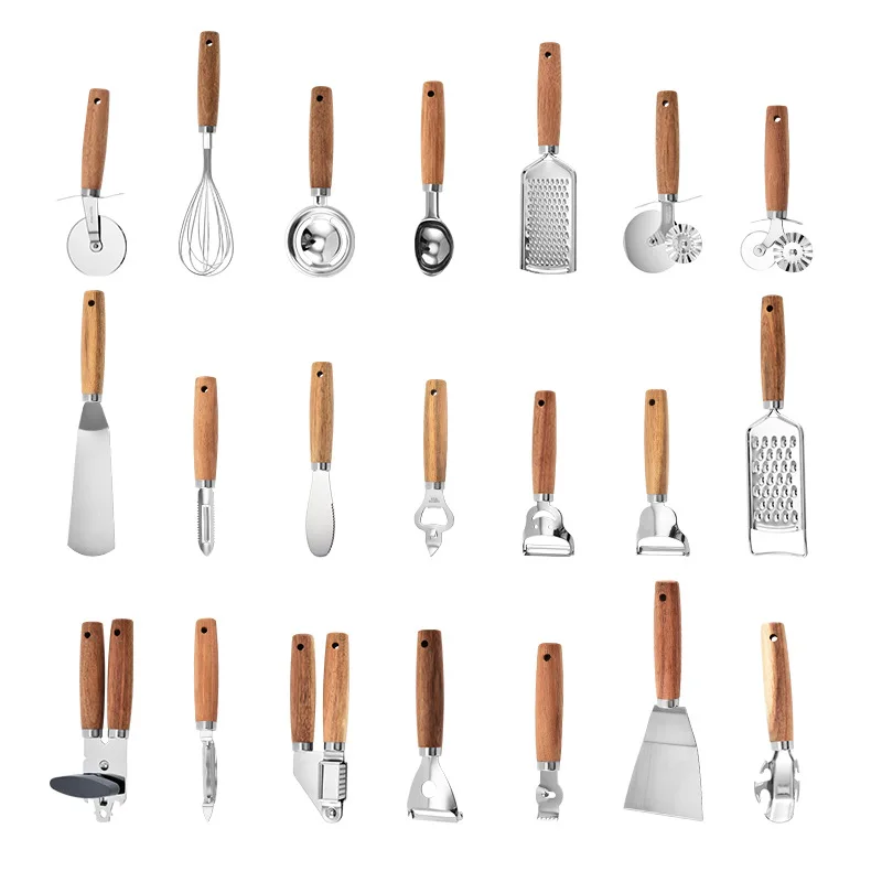 Stainless Steel Garlic Crusher Wooden Handle Manual Mincer Chopping Squeeze Masher Fruit Vegetable Tool Garlic Press