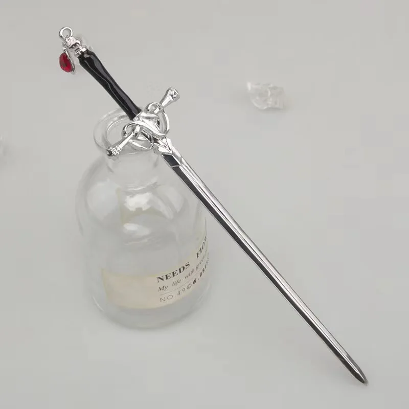 GEERDENG Ancient Chinese Sword Ruby Pendant Hairpin Female Metal Hair Stick Vintage Tassel Hair Forks Hanfu Coiling Hairpin