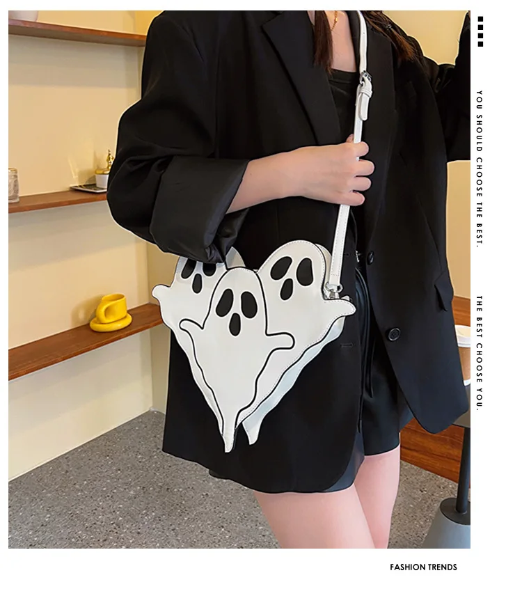 Novelty Halloween Ghost Bag Pu Leather crossbody Bag Terror Soul Dark Punk Style Handbag Halloween Spooky Purse