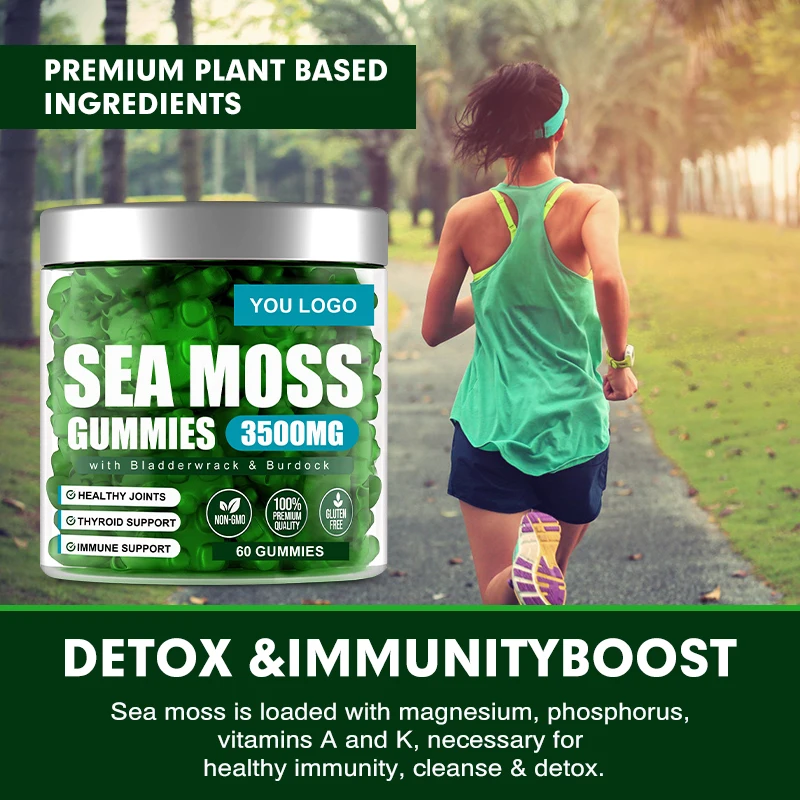 Private Label 60pc Vegan Organic Vitamin Minerals Detox Improve Immune Energy Seamoss Sea Moss Gummies