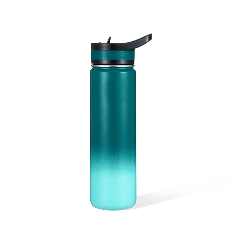 Hot Selling 22oz 18/8 Stainless Steel Insulated  Water Bottle Straw Lid with Silicone Belt for Camping