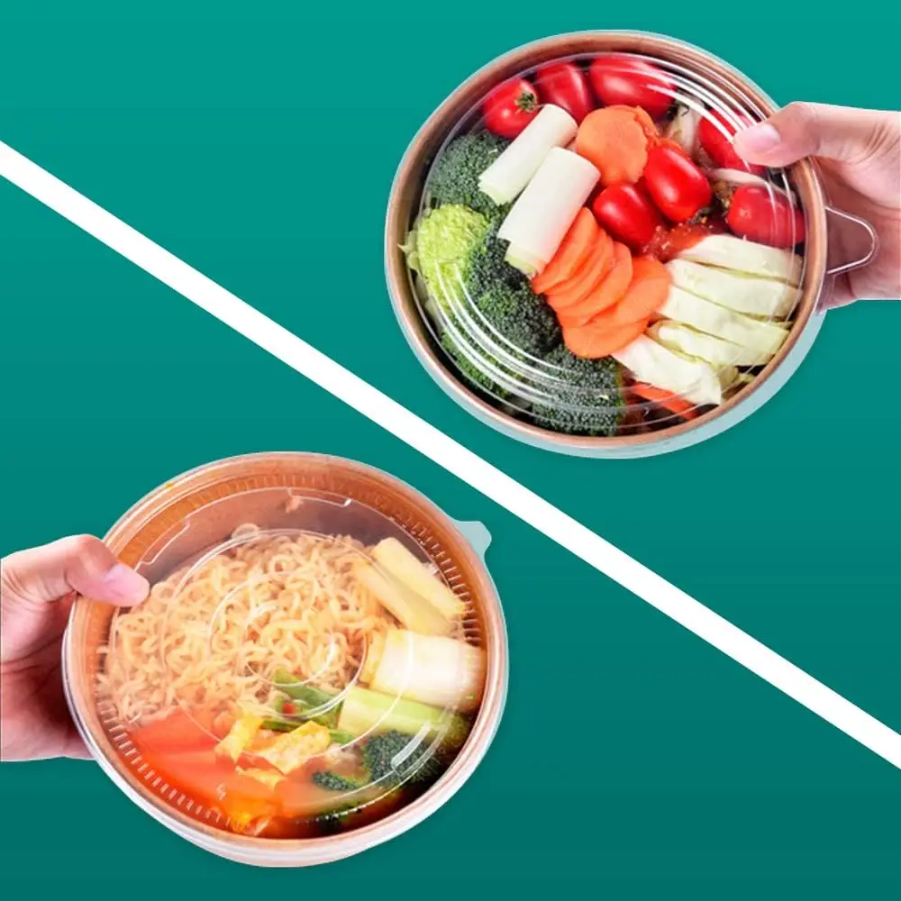 Disposable Custom Logo Round Kraft Paper Fruit Salad Bowls Takeaway Soup Noodle Fast Food Container