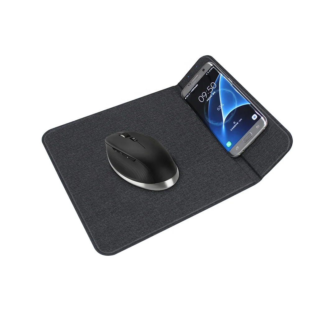 3 in 1 Foldable Office Mouse Pad with Phone Holder Stand and 10W Quick Wireless Charger for iPhones 11 Pro Max with LED