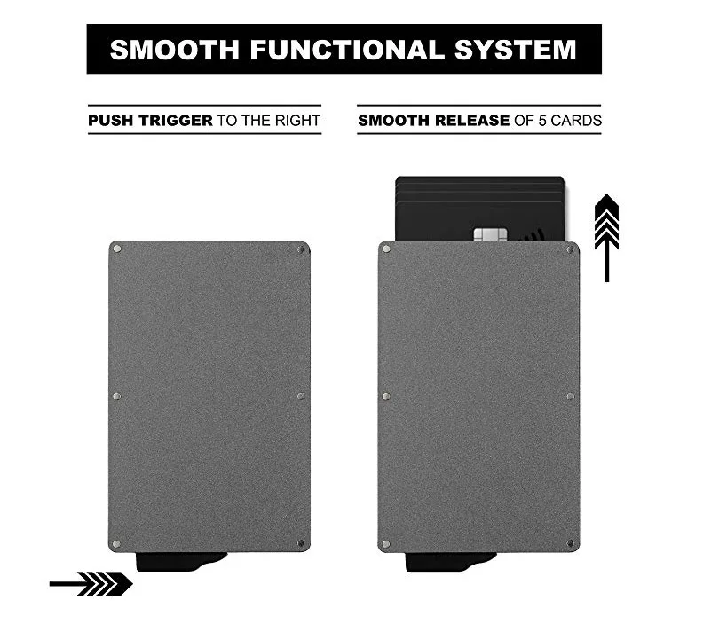 New Design Custom Logo Aluminum Metal Automatic Pop Up Slim Wallet Rfid Credit Card Holder With Money Clip