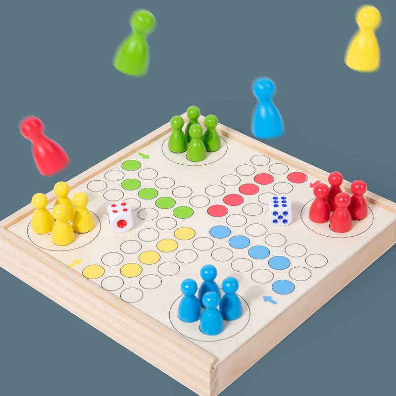foldable magnetic Ludo pieces dice board wooden chess game set