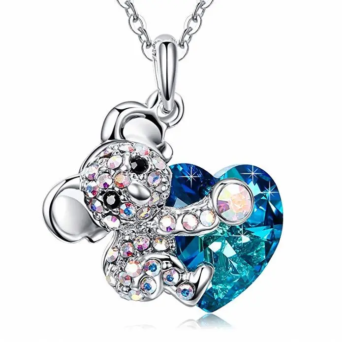 Женщины коала медведь Hug Blue Сердце Ожерелье